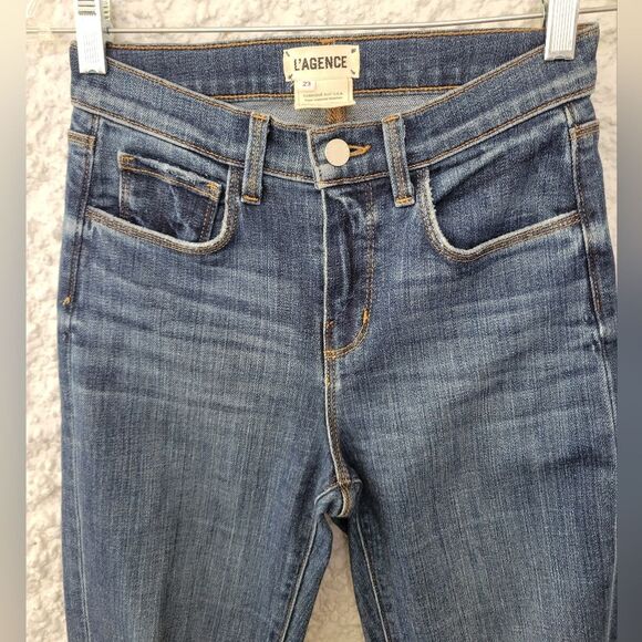L'AGENCE Woman's Jordan High Rise Crop Straight Distressed Jeans Size 23 - Picture 6 of 14